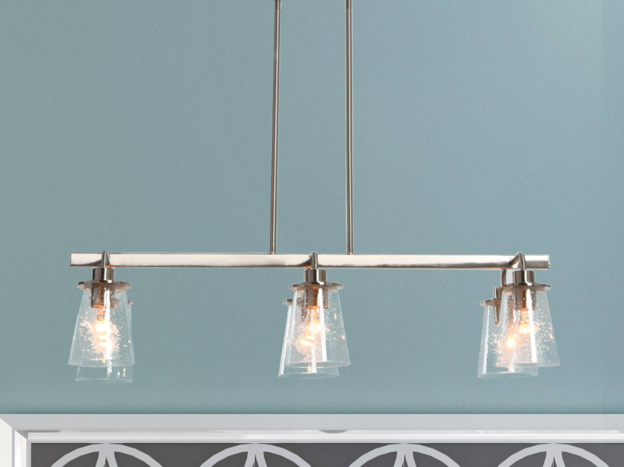 Hello Honey® Robert Stevenson Lighting Jameson Metal & Seedy Glass 6-Light Linear Chandelier